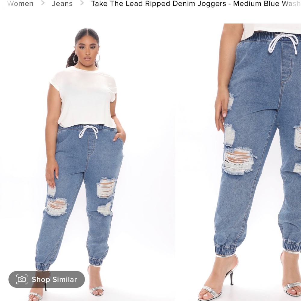 Fashion Nova take the lead ripped denim joggers size 2xl. RUN LARGE.